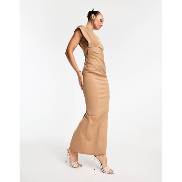 ASOS DESIGN Asymmetric Back Slit Maxi Dress Camel size 0 - Picture 15 of 15